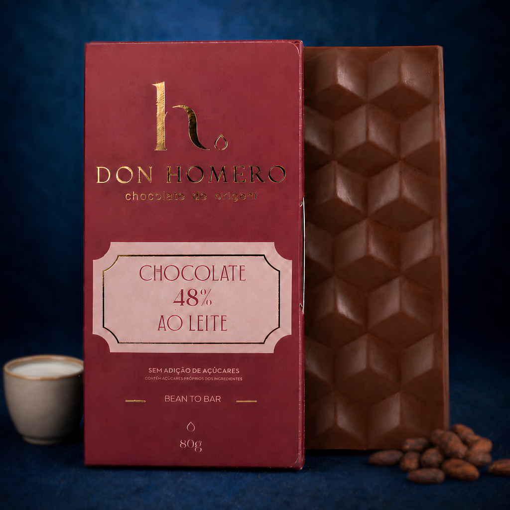Barra de chocolate 48% ao leite sem açúcar