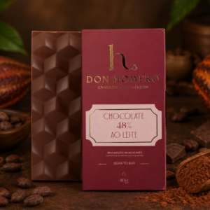 Barra de chocolate 48% ao leite sem açúcar